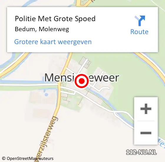 Locatie op kaart van de 112 melding: Politie Met Grote Spoed Naar Bedum, Molenweg op 30 september 2024 20:10