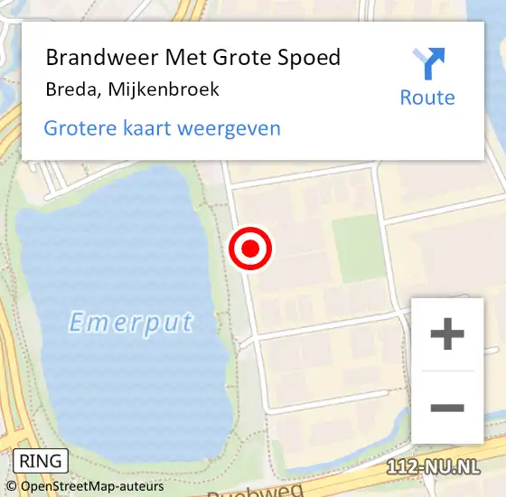 Locatie op kaart van de 112 melding: Brandweer Met Grote Spoed Naar Breda, Mijkenbroek op 30 september 2024 20:39