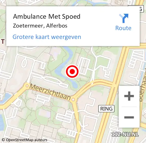 Locatie op kaart van de 112 melding: Ambulance Met Spoed Naar Zoetermeer, Alferbos op 30 september 2024 20:41