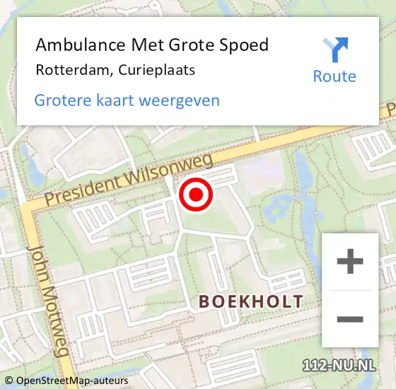 Locatie op kaart van de 112 melding: Ambulance Met Grote Spoed Naar Rotterdam, Curieplaats op 30 september 2024 20:53