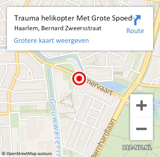 Locatie op kaart van de 112 melding: Trauma helikopter Met Grote Spoed Naar Haarlem, Bernard Zweersstraat op 30 september 2024 21:01