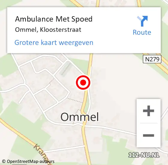 Locatie op kaart van de 112 melding: Ambulance Met Spoed Naar Ommel, Kloosterstraat op 21 oktober 2014 20:58