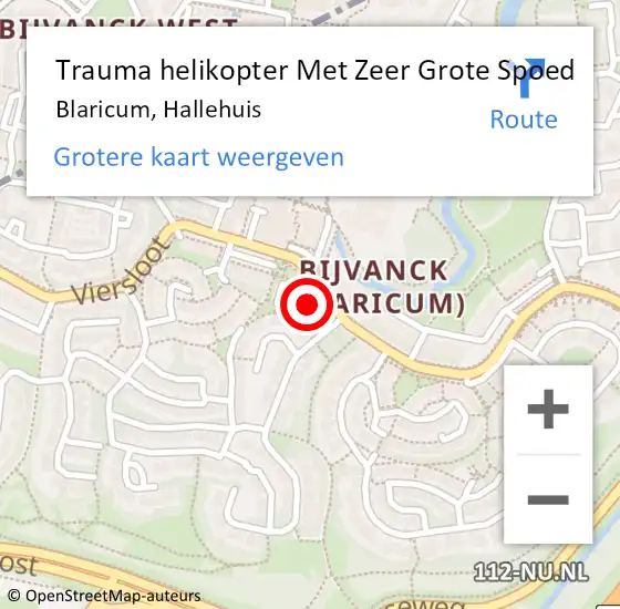 Locatie op kaart van de 112 melding: Trauma helikopter Met Zeer Grote Spoed Naar Blaricum, Hallehuis op 30 september 2024 21:10