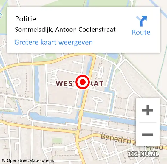 Locatie op kaart van de 112 melding: Politie Sommelsdijk, Antoon Coolenstraat op 30 september 2024 21:16