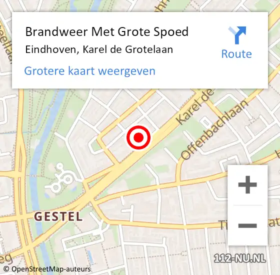 Locatie op kaart van de 112 melding: Brandweer Met Grote Spoed Naar Eindhoven, Karel de Grotelaan op 30 september 2024 21:48