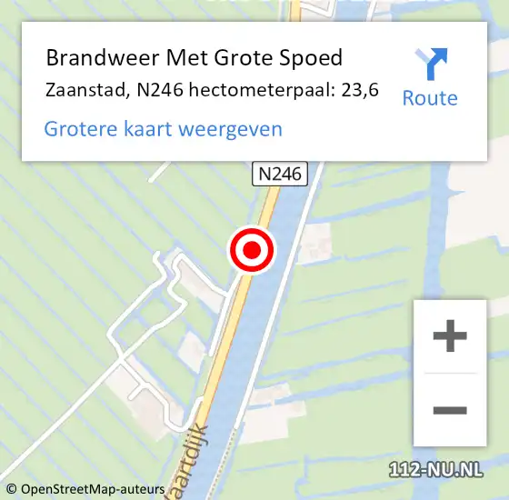 Locatie op kaart van de 112 melding: Brandweer Met Grote Spoed Naar Zaanstad, N246 hectometerpaal: 23,6 op 30 september 2024 22:11