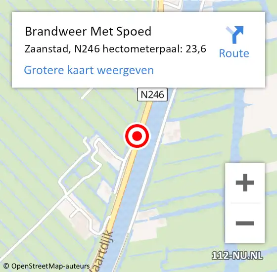 Locatie op kaart van de 112 melding: Brandweer Met Spoed Naar Zaanstad, N246 hectometerpaal: 23,6 op 30 september 2024 22:35