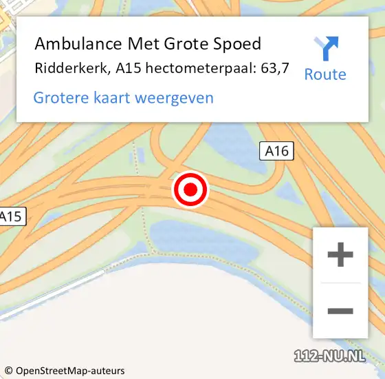 Locatie op kaart van de 112 melding: Ambulance Met Grote Spoed Naar Ridderkerk, A15 hectometerpaal: 63,7 op 30 september 2024 22:45