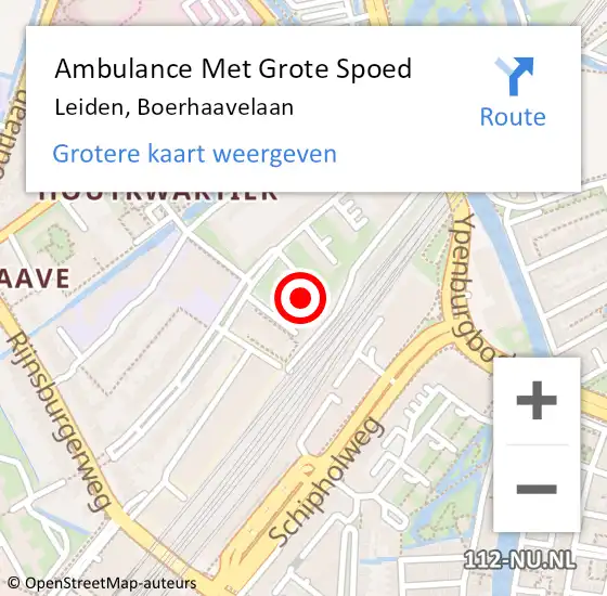 Locatie op kaart van de 112 melding: Ambulance Met Grote Spoed Naar Leiden, Boerhaavelaan op 30 september 2024 22:58