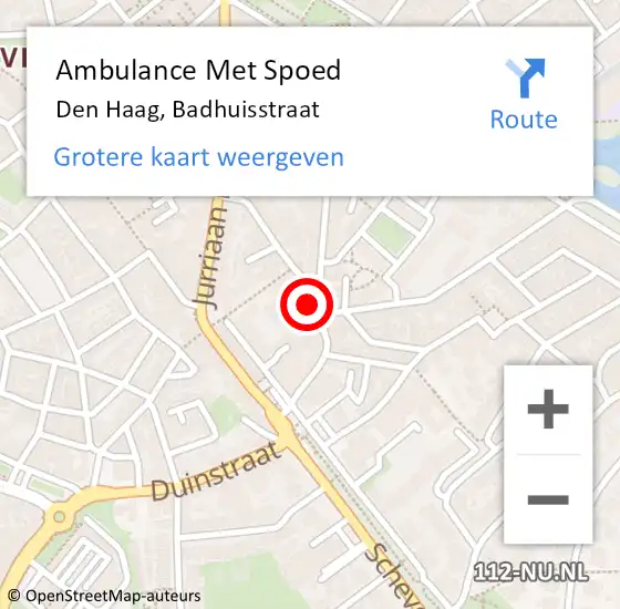 Locatie op kaart van de 112 melding: Ambulance Met Spoed Naar Den Haag, Badhuisstraat op 30 september 2024 23:12