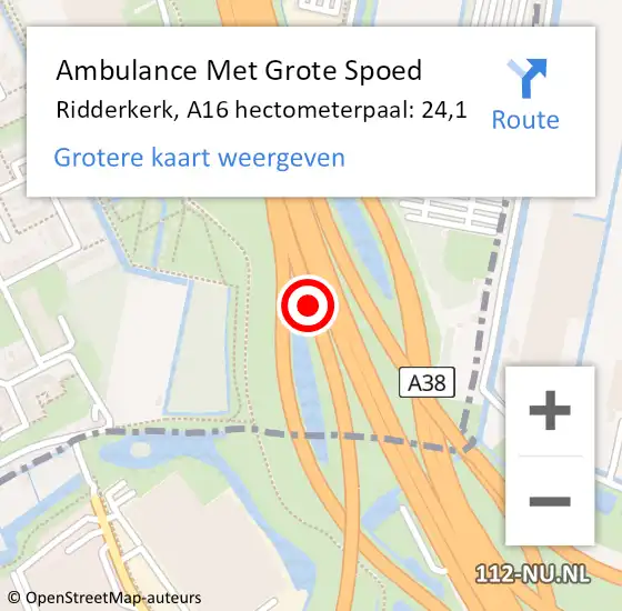 Locatie op kaart van de 112 melding: Ambulance Met Grote Spoed Naar Ridderkerk, A16 hectometerpaal: 24,1 op 30 september 2024 23:26