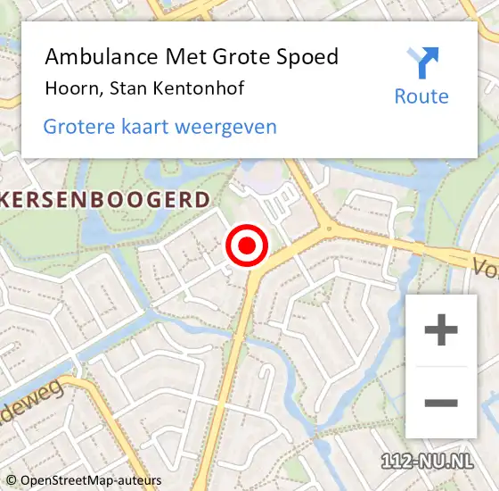 Locatie op kaart van de 112 melding: Ambulance Met Grote Spoed Naar Hoorn, Stan Kentonhof op 1 oktober 2024 02:18