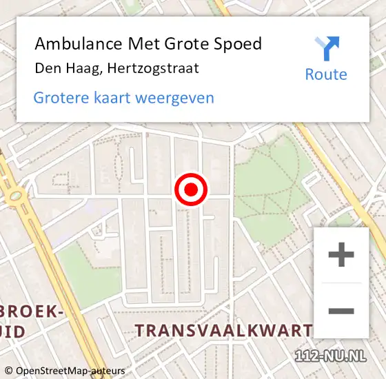 Locatie op kaart van de 112 melding: Ambulance Met Grote Spoed Naar Den Haag, Hertzogstraat op 1 oktober 2024 02:52