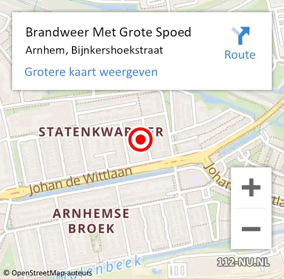 Locatie op kaart van de 112 melding: Brandweer Met Grote Spoed Naar Arnhem, Bijnkershoekstraat op 1 oktober 2024 02:57