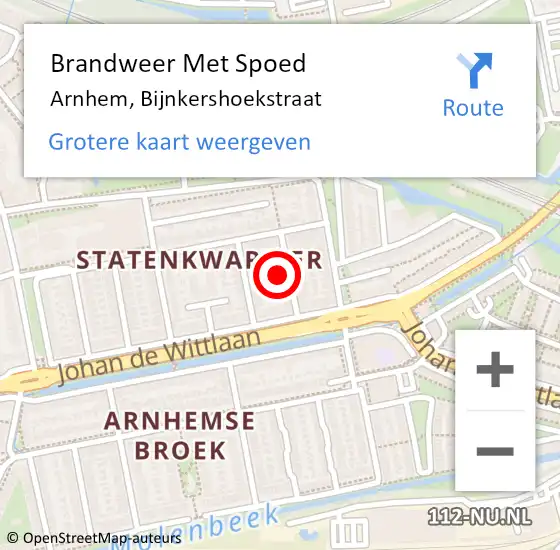 Locatie op kaart van de 112 melding: Brandweer Met Spoed Naar Arnhem, Bijnkershoekstraat op 1 oktober 2024 03:11