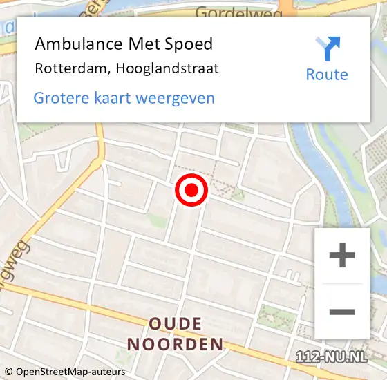 Locatie op kaart van de 112 melding: Ambulance Met Spoed Naar Rotterdam, Hooglandstraat op 1 oktober 2024 03:40