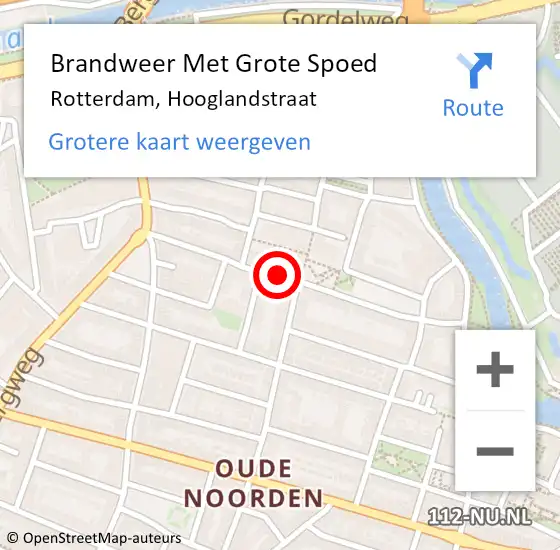 Locatie op kaart van de 112 melding: Brandweer Met Grote Spoed Naar Rotterdam, Hooglandstraat op 1 oktober 2024 03:44