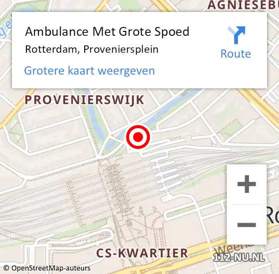 Locatie op kaart van de 112 melding: Ambulance Met Grote Spoed Naar Rotterdam, Proveniersplein op 1 oktober 2024 04:21