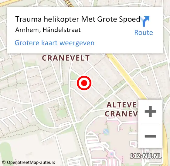 Locatie op kaart van de 112 melding: Trauma helikopter Met Grote Spoed Naar Arnhem, Händelstraat op 1 oktober 2024 04:24