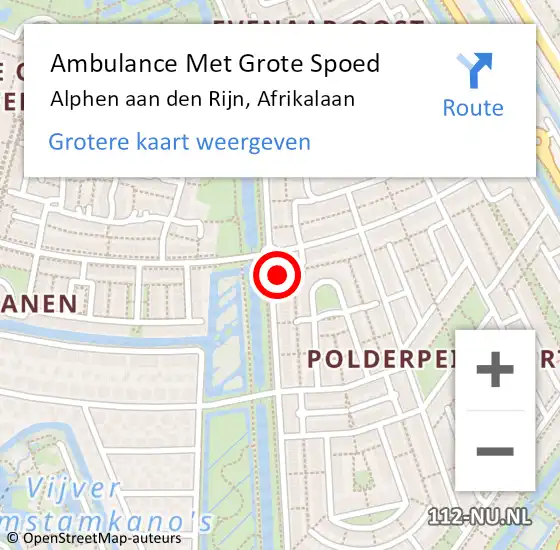 Locatie op kaart van de 112 melding: Ambulance Met Grote Spoed Naar Alphen aan den Rijn, Afrikalaan op 1 oktober 2024 05:39