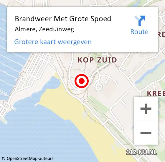 Locatie op kaart van de 112 melding: Brandweer Met Grote Spoed Naar Almere, Zeeduinweg op 1 oktober 2024 05:49