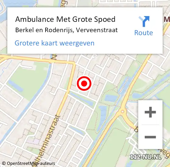 Locatie op kaart van de 112 melding: Ambulance Met Grote Spoed Naar Berkel en Rodenrijs, Verveenstraat op 1 oktober 2024 05:50