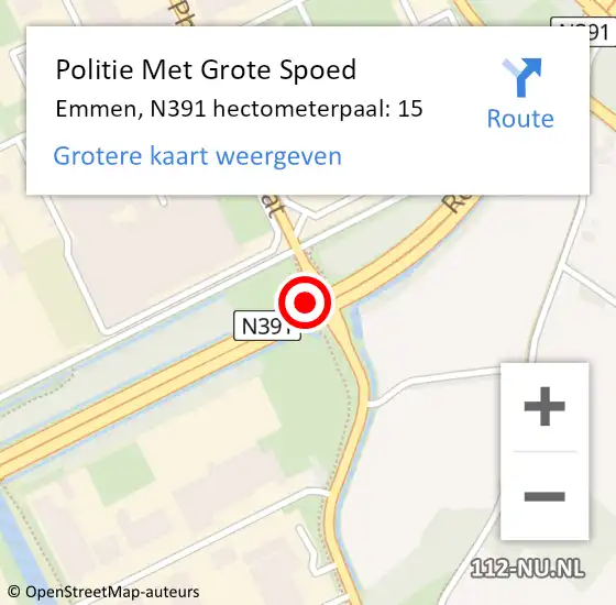 Locatie op kaart van de 112 melding: Politie Met Grote Spoed Naar Emmen, N391 hectometerpaal: 15 op 1 oktober 2024 07:14