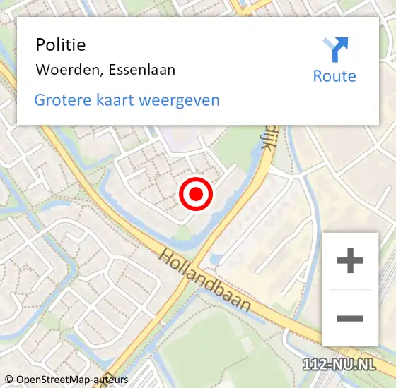 Locatie op kaart van de 112 melding: Politie Woerden, Essenlaan op 1 oktober 2024 07:48