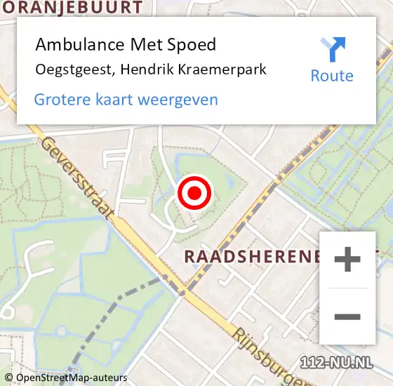 Locatie op kaart van de 112 melding: Ambulance Met Spoed Naar Oegstgeest, Hendrik Kraemerpark op 1 oktober 2024 07:59