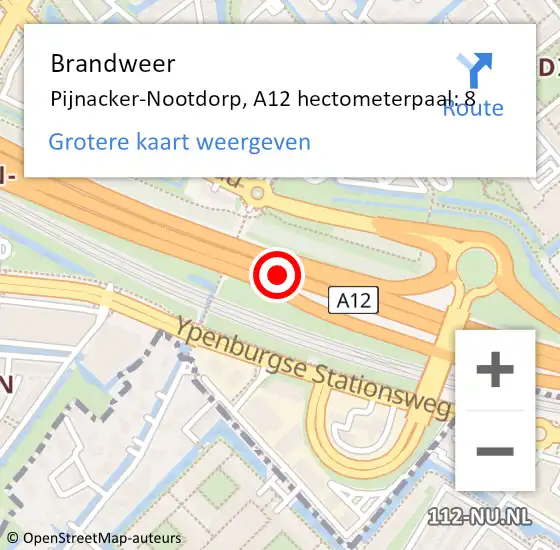 Locatie op kaart van de 112 melding: Brandweer Pijnacker-Nootdorp, A12 hectometerpaal: 8 op 1 oktober 2024 07:59