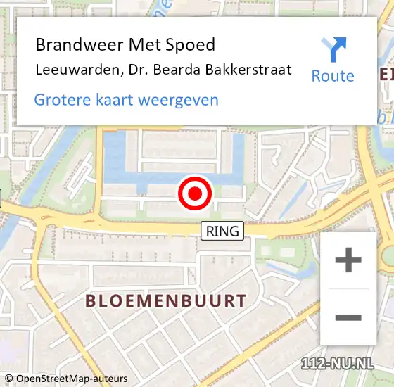 Locatie op kaart van de 112 melding: Brandweer Met Spoed Naar Leeuwarden, Dr. Bearda Bakkerstraat op 1 oktober 2024 09:13