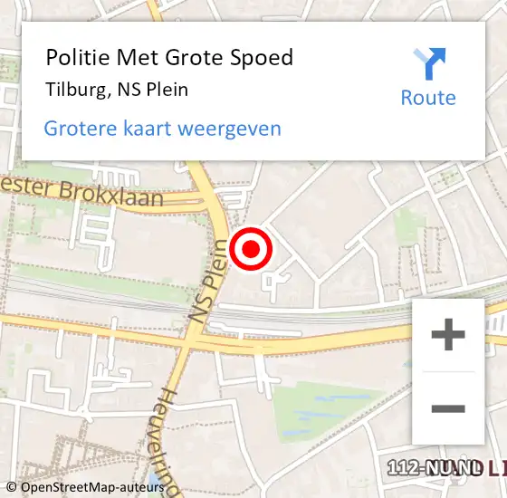 Locatie op kaart van de 112 melding: Politie Met Grote Spoed Naar Tilburg, NS Plein op 1 oktober 2024 09:25