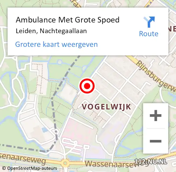 Locatie op kaart van de 112 melding: Ambulance Met Grote Spoed Naar Leiden, Nachtegaallaan op 1 oktober 2024 09:26