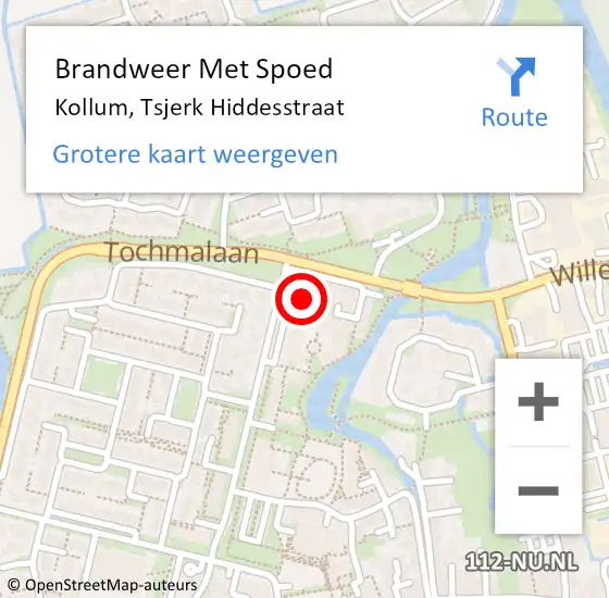 Locatie op kaart van de 112 melding: Brandweer Met Spoed Naar Kollum, Tsjerk Hiddesstraat op 1 oktober 2024 09:51