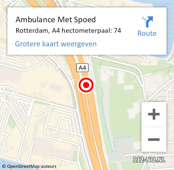 Locatie op kaart van de 112 melding: Ambulance Met Spoed Naar Rotterdam, A4 hectometerpaal: 74 op 1 oktober 2024 09:56