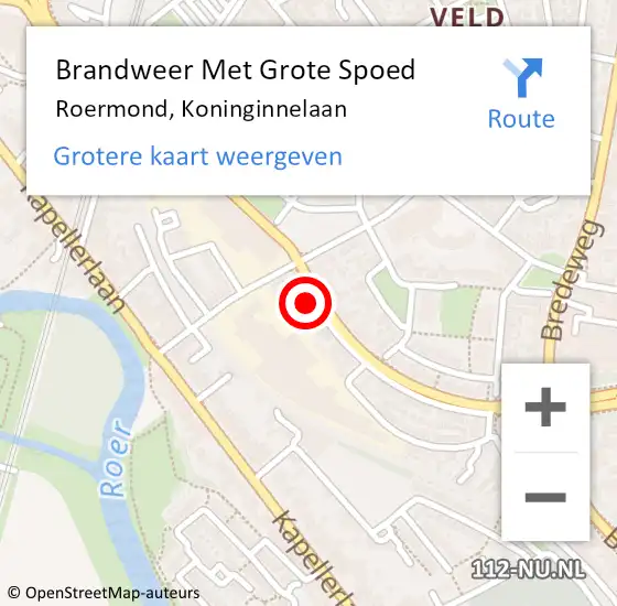 Locatie op kaart van de 112 melding: Brandweer Met Grote Spoed Naar Roermond, Koninginnelaan op 1 oktober 2024 10:02