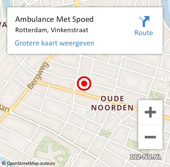 Locatie op kaart van de 112 melding: Ambulance Met Spoed Naar Rotterdam, Vinkenstraat op 1 oktober 2024 10:19