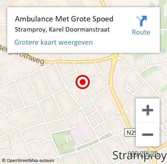 Locatie op kaart van de 112 melding: Ambulance Met Grote Spoed Naar Stramproy, Karel Doormanstraat op 1 oktober 2024 10:28