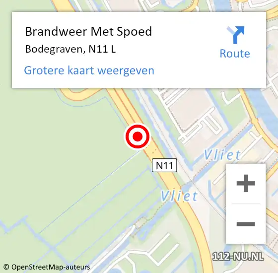 Locatie op kaart van de 112 melding: Brandweer Met Spoed Naar Bodegraven, N11 R hectometerpaal: 20,7 op 21 oktober 2014 22:03