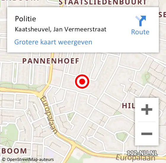 Locatie op kaart van de 112 melding: Politie Kaatsheuvel, Jan Vermeerstraat op 1 oktober 2024 11:58