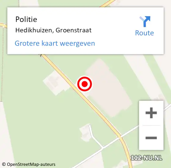 Locatie op kaart van de 112 melding: Politie Hedikhuizen, Groenstraat op 1 oktober 2024 12:00