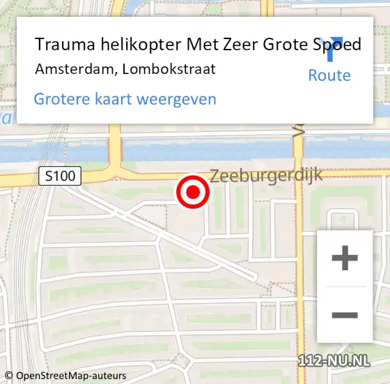 Locatie op kaart van de 112 melding: Trauma helikopter Met Zeer Grote Spoed Naar Amsterdam, Lombokstraat op 1 oktober 2024 12:16