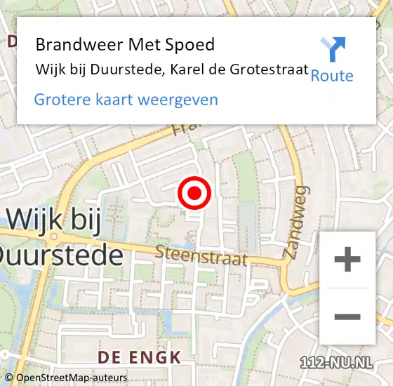 Locatie op kaart van de 112 melding: Brandweer Met Spoed Naar Wijk bij Duurstede, Karel de Grotestraat op 1 oktober 2024 12:34