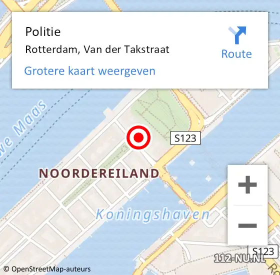 Locatie op kaart van de 112 melding: Politie Rotterdam, Van der Takstraat op 1 oktober 2024 13:13