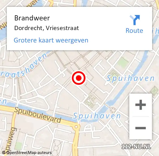 Locatie op kaart van de 112 melding: Brandweer Dordrecht, Vriesestraat op 1 oktober 2024 13:16