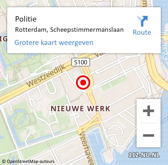 Locatie op kaart van de 112 melding: Politie Rotterdam, Scheepstimmermanslaan op 1 oktober 2024 13:16