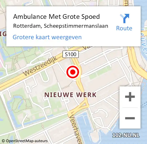 Locatie op kaart van de 112 melding: Ambulance Met Grote Spoed Naar Rotterdam, Scheepstimmermanslaan op 1 oktober 2024 13:17