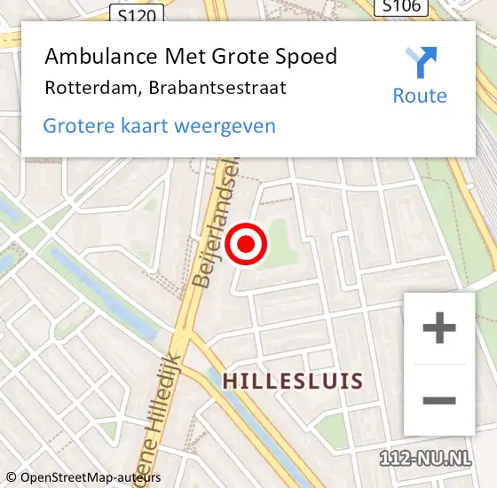 Locatie op kaart van de 112 melding: Ambulance Met Grote Spoed Naar Rotterdam, Brabantsestraat op 1 oktober 2024 13:27