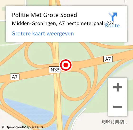 Locatie op kaart van de 112 melding: Politie Met Grote Spoed Naar Midden-Groningen, A7 hectometerpaal: 224 op 1 oktober 2024 13:45