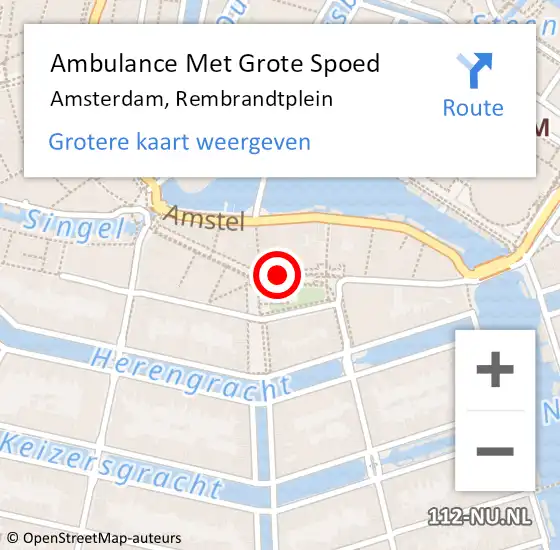 Locatie op kaart van de 112 melding: Ambulance Met Grote Spoed Naar Amsterdam, Rembrandtplein op 21 oktober 2014 22:32